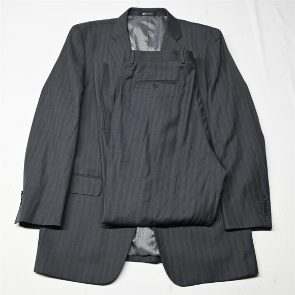 Bachrach 44L 36x32 Gray Stripe 100% Wool Mens Jacket Pants‎ Suit